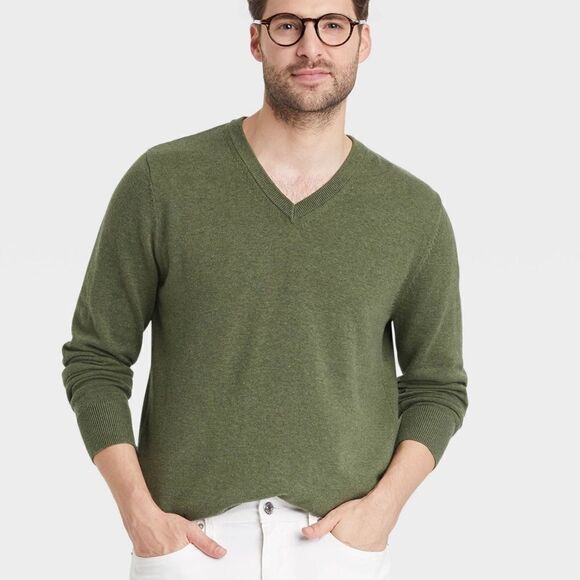 Tommy Bahama XL Green Long Sleeve V Neck Sweater Fine Knit Cotton & Silk